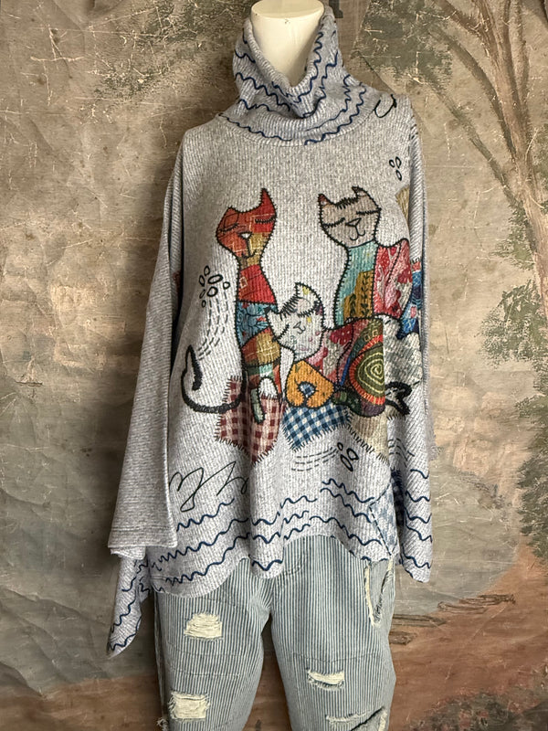 T1098BR O/S Cowlneck Poncho-Cats & Crafts