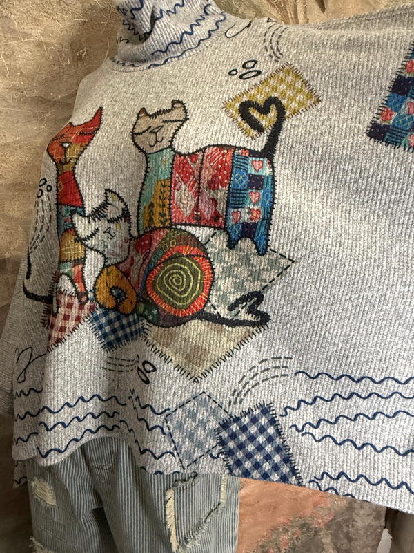 T1098BR O/S Cowlneck Poncho-Cats & Crafts