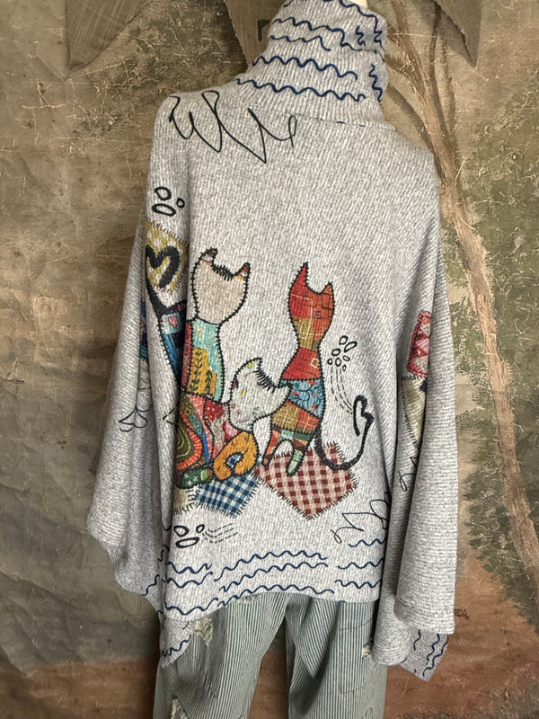T1098BR O/S Cowlneck Poncho-Cats & Crafts