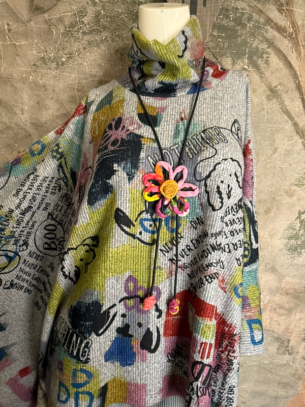 T1098BR O/S Cowlneck Poncho-wild pups