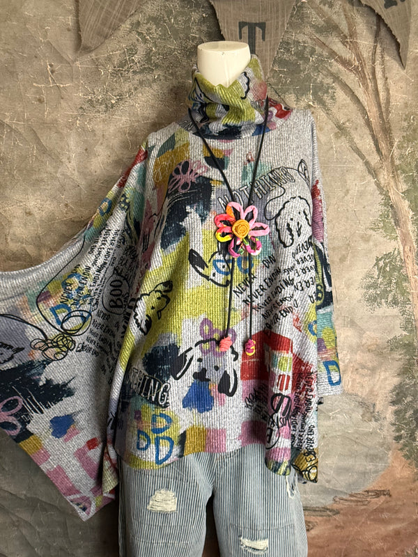 T1098BR O/S Cowlneck Poncho-wild pups