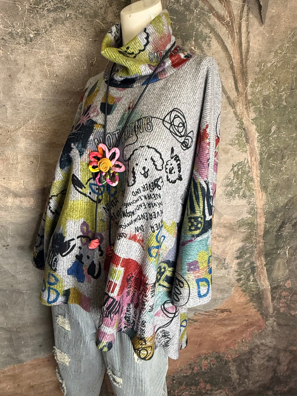 T1098BR O/S Cowlneck Poncho-wild pups
