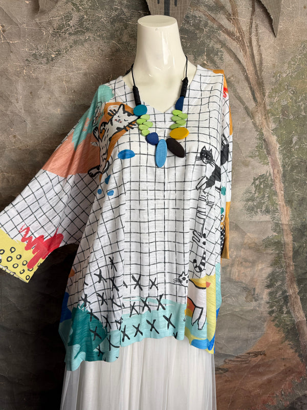 T9950 V-neck S/Slv Burnout Top-Kitty Lounge