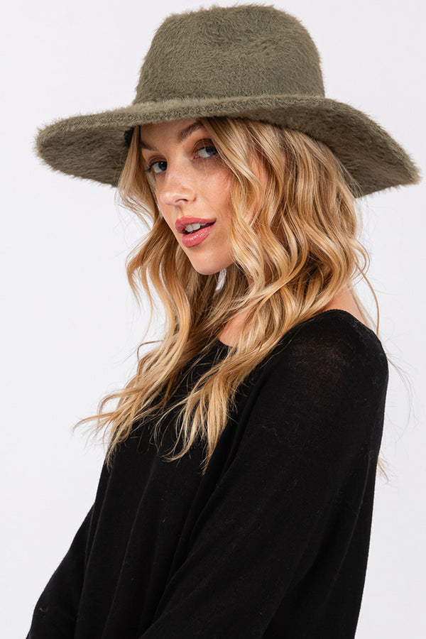 Fuzzy Palin Fedora Hat-Black