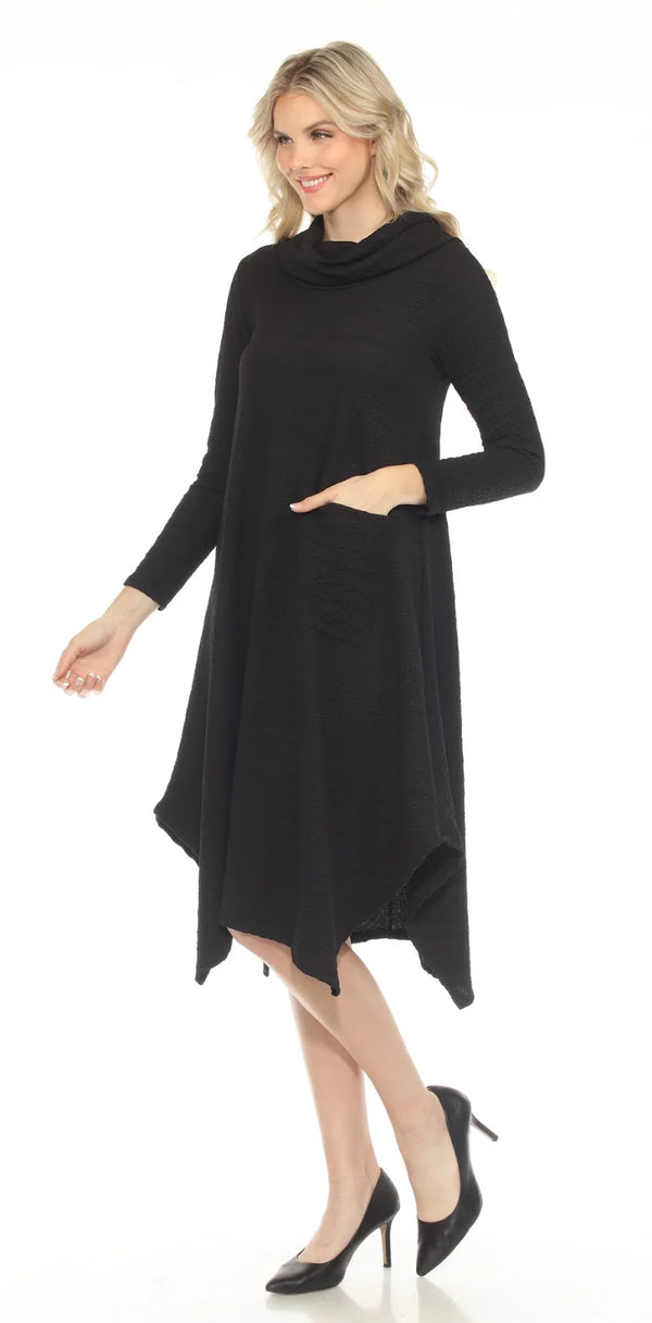 D535 Waffle Knit Cowlneck Dress