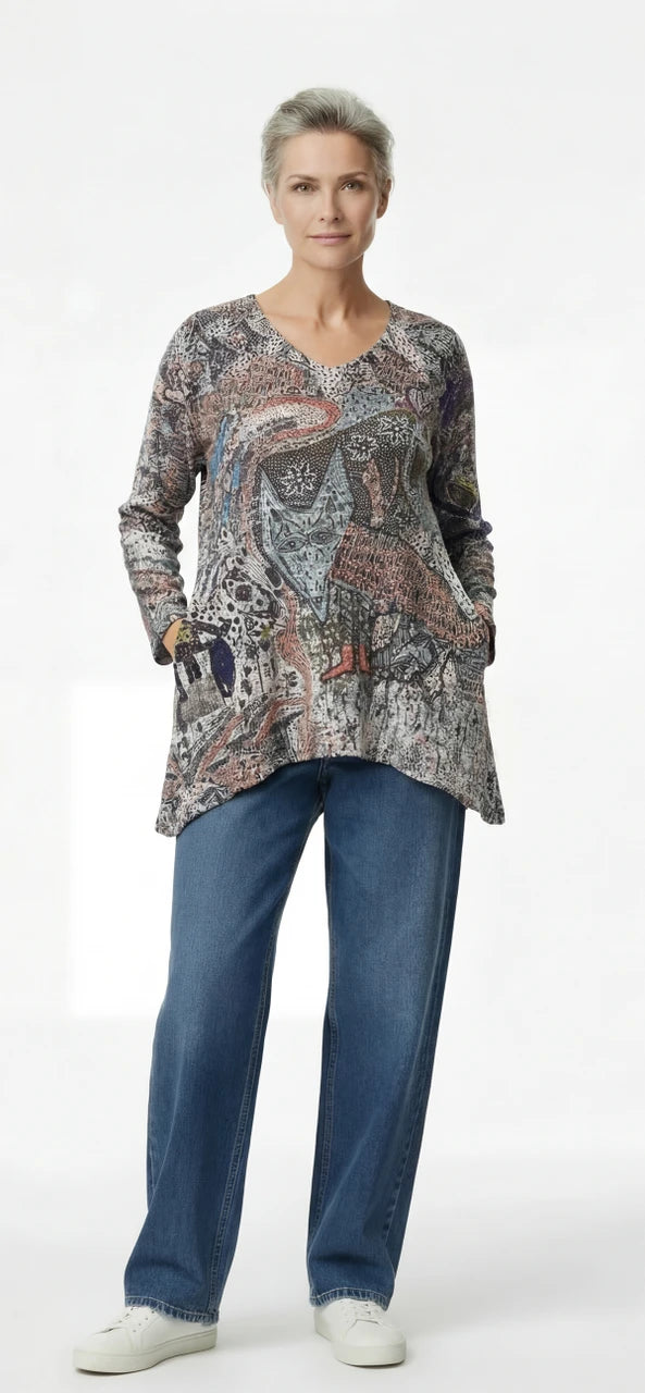 T1356BEG Vneck Tunic