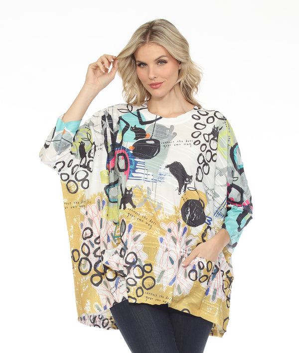 T1514 Long Slv Dolman Top/Tunic-Curious Kitty