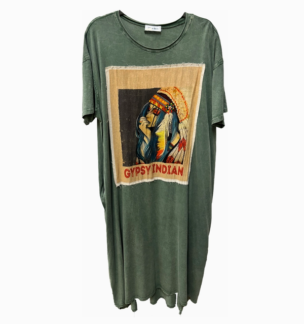 T839 Short Sleeve T-Shirt Dress-Tea/Gypsy