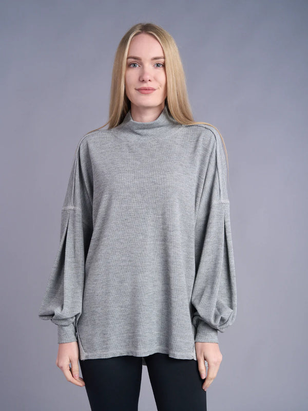 25690 Knit Mock Neck Top-Grey