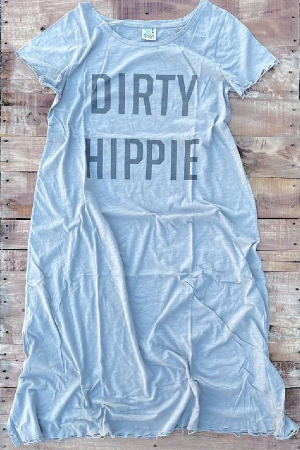 09822 Dirty Hippie Tshirt Dress-Light Grey