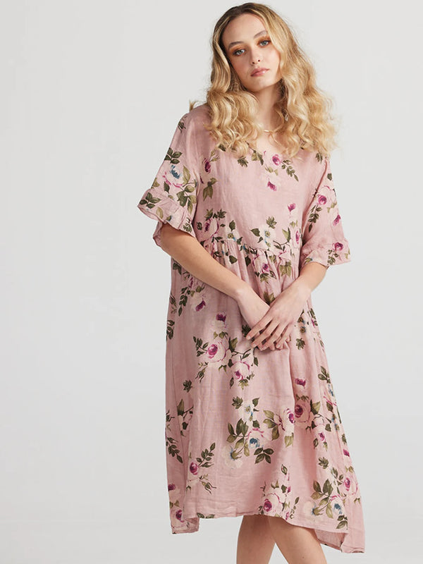 5202 Audrey Floral Dress-Olive