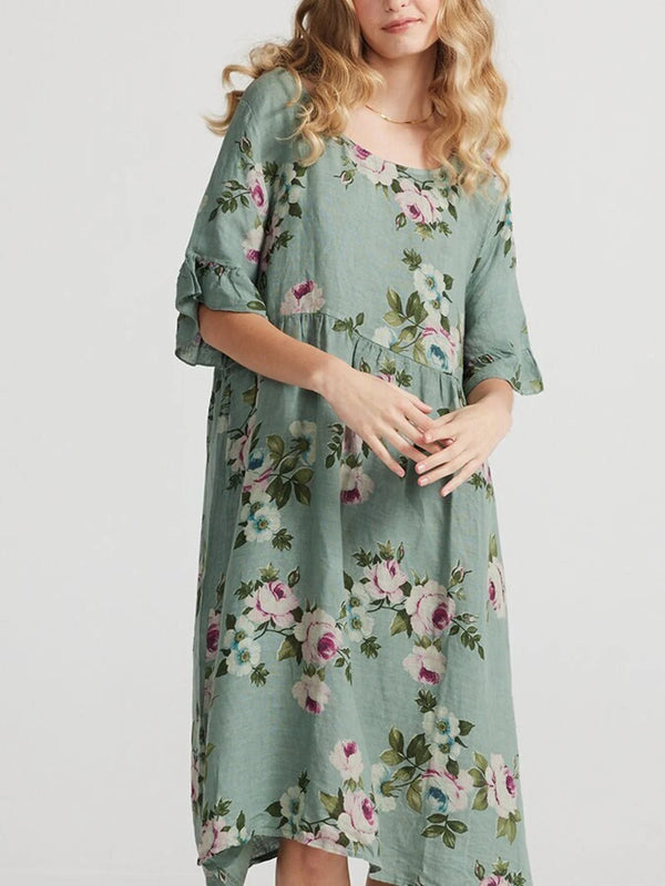 5202 Audrey Floral Dress-Olive