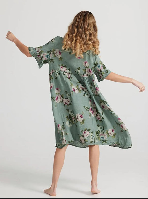 5202 Audrey Floral Dress-Olive