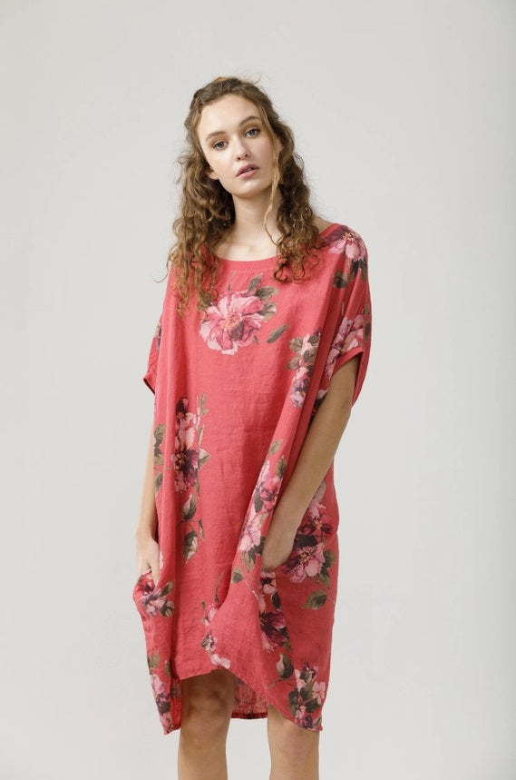 5202 Rosabella Floral Top/Dress-Burnt Red