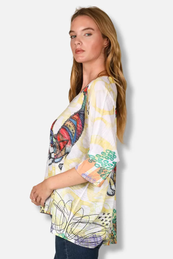 T9950 V-neck S/Slv Burnout Top-skittles