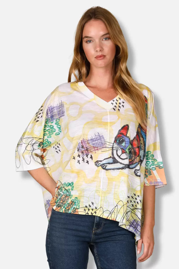 T9950 V-neck S/Slv Burnout Top-skittles
