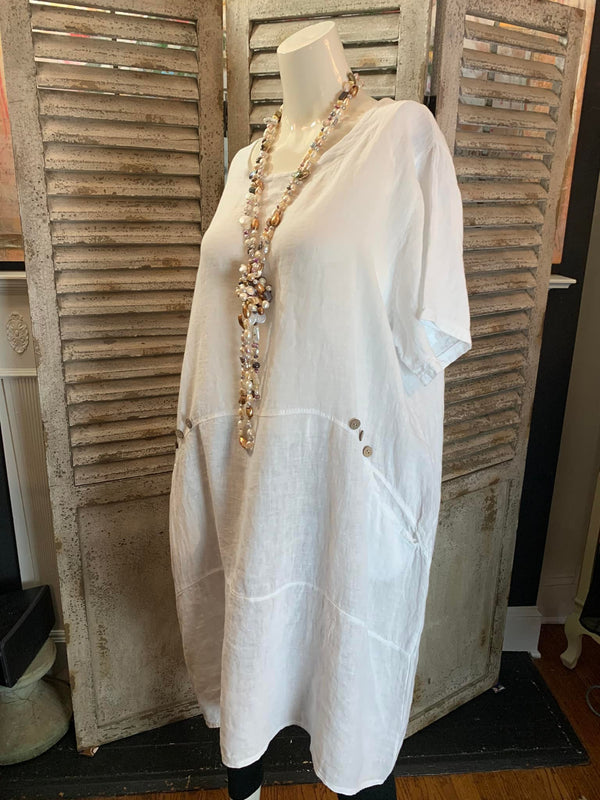 90663 Linen Dress-White