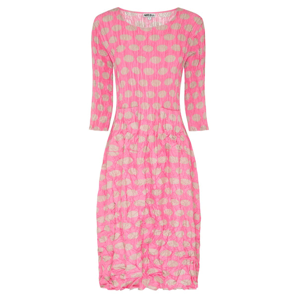 ACD544 3/4 Slv Smash Dress-Pink & Beige Spot