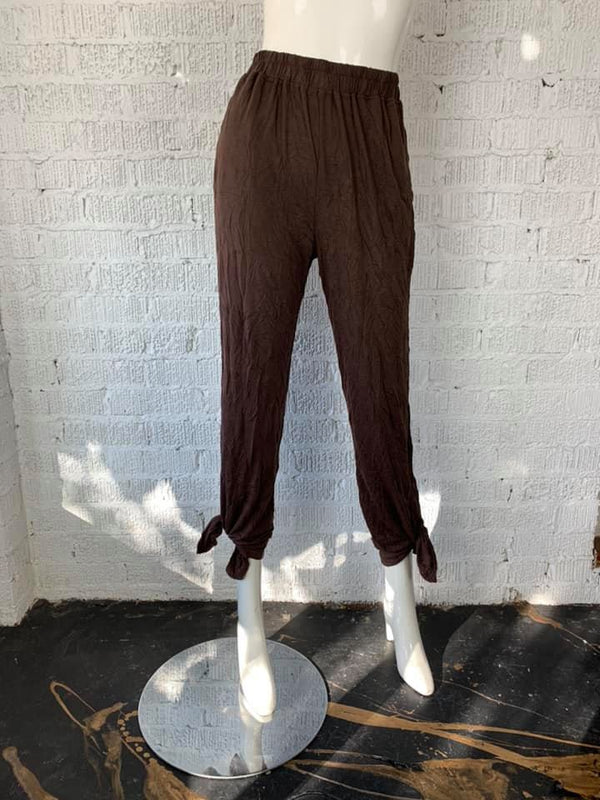 Shana Apparel 20425 Crinkle Solid Pants-Brown