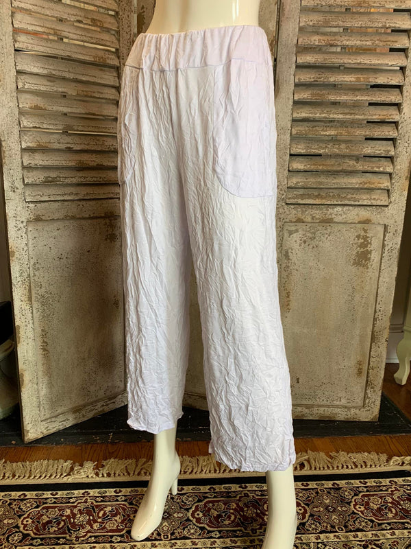 22051 Crinkle Straight Leg Pant-White