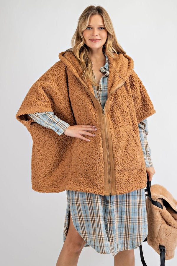 ET14961 Oversized Fur Teddy Zip-Camel