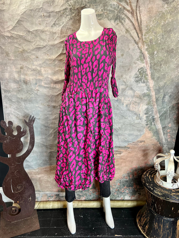 ACD544 3/4 Slv Smash Dress-Pink Leopard