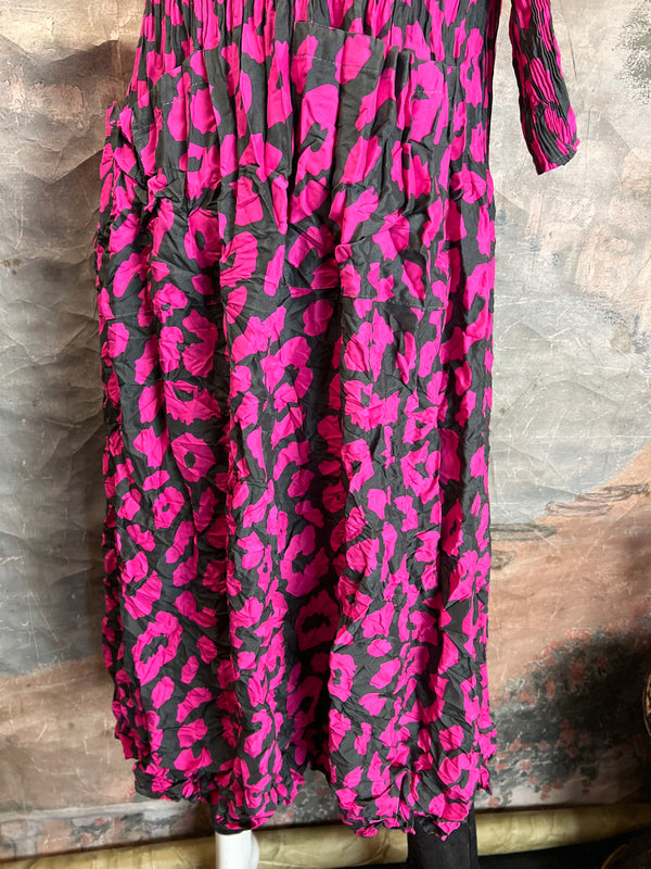 ACD544 3/4 Slv Smash Dress-Pink Leopard