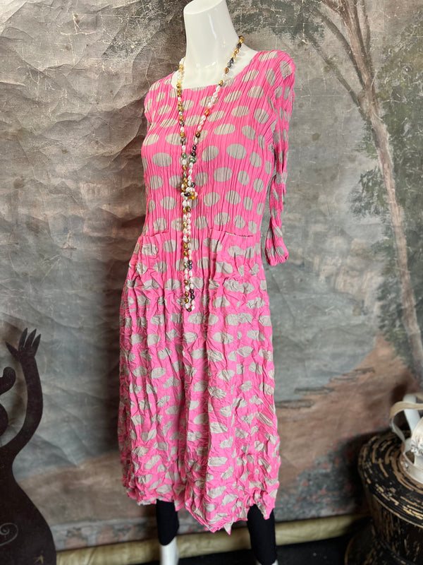 ACD544 3/4 Slv Smash Dress-Pink & Beige Spot