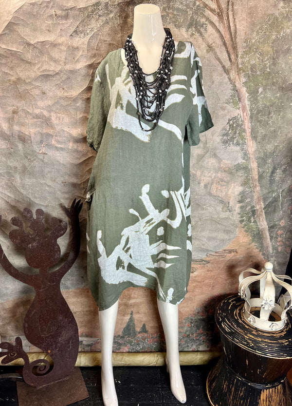90847T-23 Linen Turtle Dress-Olive